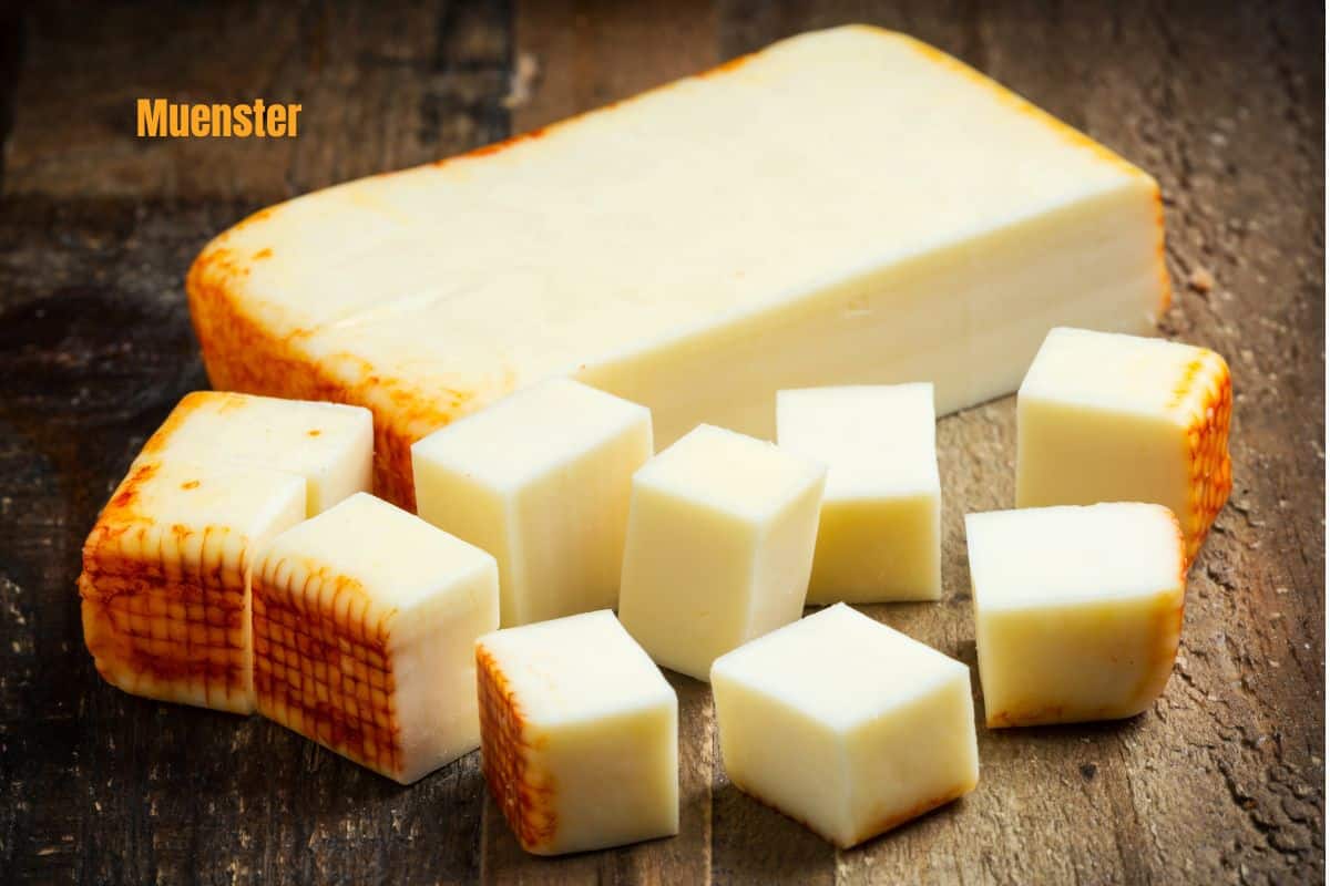 a thick slice of muenster cheese and some cubes